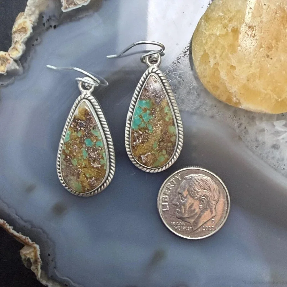 Sterling Southwestern Style Teardrop Royston Turquoise Dangle Earrings For Women